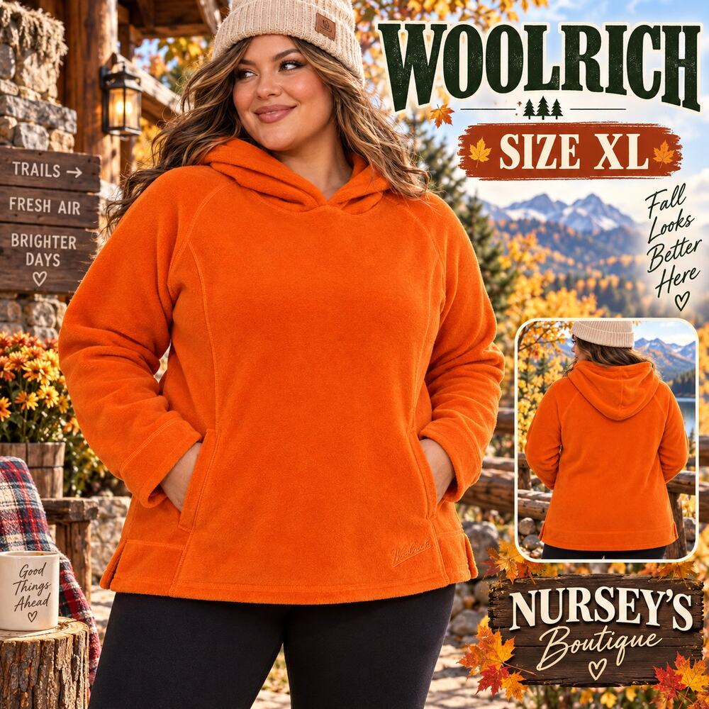 Woolrich Valencia Orange Plush Fleece Hoodie Women’s XL Outdoor Pullover